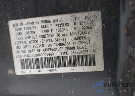 2008 Acura Tsx из США, поврежденный, VIN JH4CL96808C001440